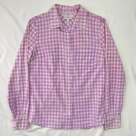 Crew Tops Womens Jcrew Boy Fit Gingham Button Up Blouse